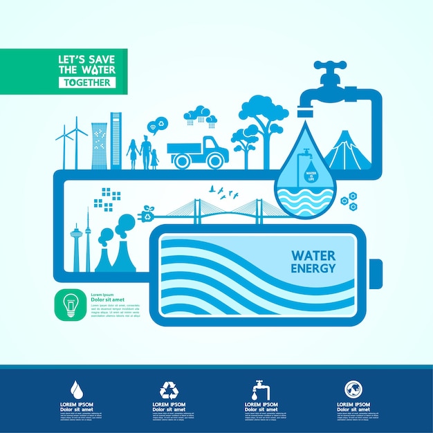 Ahorre el agua para la ilustración de vector de mundo ecología verde