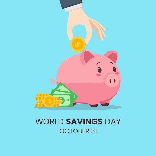 Ahorre dinero con una ilustración de una alcancía en vectores adecuados para el Día Mundial del Ahorro