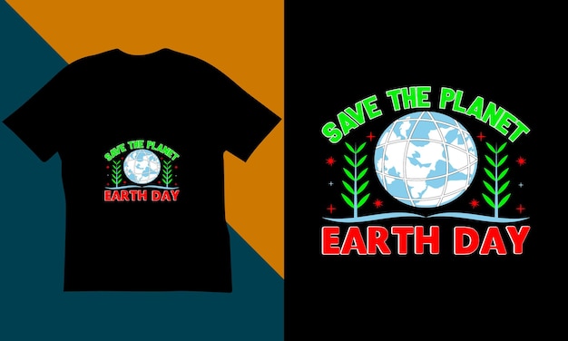 Vector ahorre el diseño de la camiseta del día de la tierra del planeta.