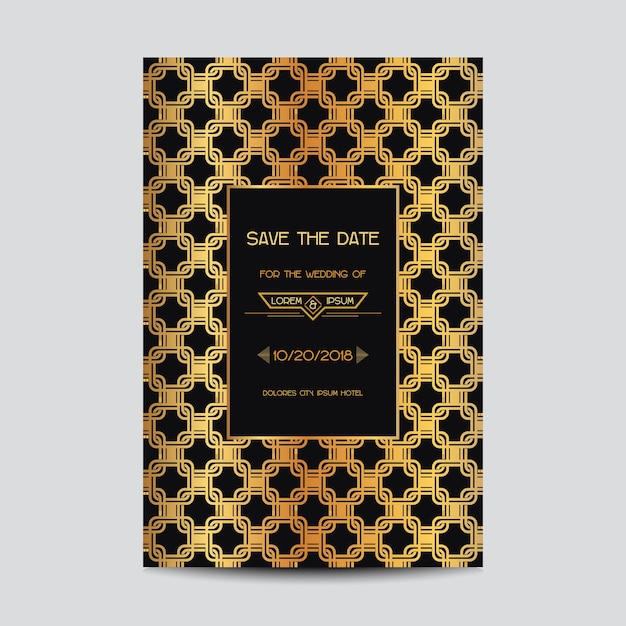 Ahorre la fecha - Tarjeta de invitación de boda - Estilo Art Deco Vintage