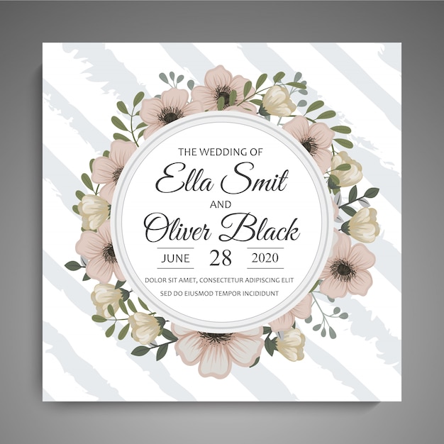 Ahorre la fecha, tarjeta de invitación de boda con plantilla de guirnalda de flores