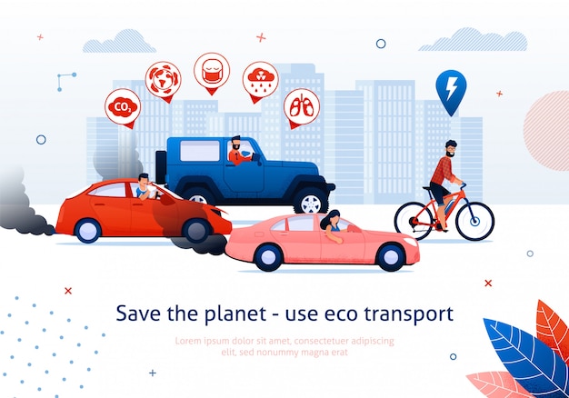 Vector ahorre planeta use el transporte ecológico bicicleta de hombre