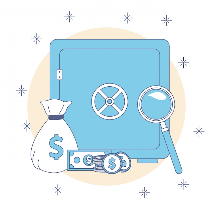 Vector ahorro de dinero en caja fuerte