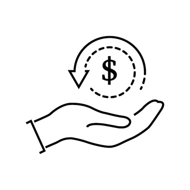 ahorro de dinero icono salario dinero invertir finanzas mano sosteniendo símbolos de línea de dólar en fondo blanco