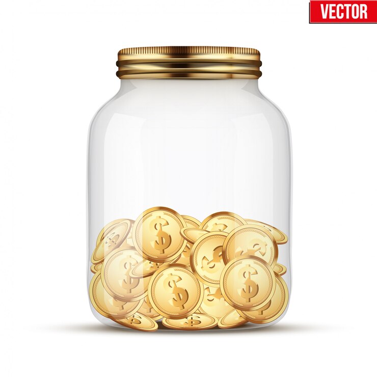 Vector ahorro de moneda de dinero en tarro.