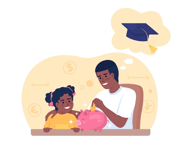 Ahorros para costos universitarios 2D vector ilustración aislada