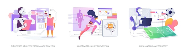 Ai en análisis deportivo concepto abstracto set de ilustración vectorial rendimiento del atleta empoderado