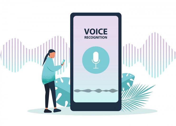 AI, asistente de voz, interfaz de usuario moderna basada en el habla, concepto de redes comerciales
