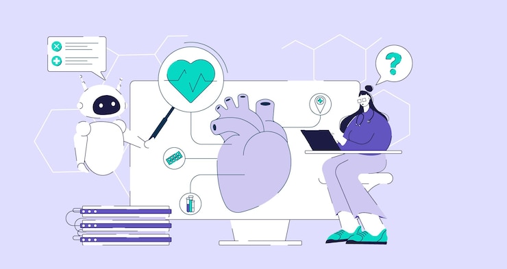 Vector ai bot ayuda al médico a diagnosticar y resolver el problema de salud del paciente