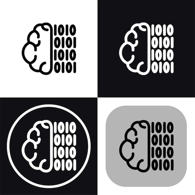 AI Brain Processing Data Binary Code and Neural Network Icon