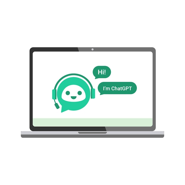 Ai chat bot en el monitor de la aptop Chat bot en una computadora portátil realista Concepto de inteligencia artificial