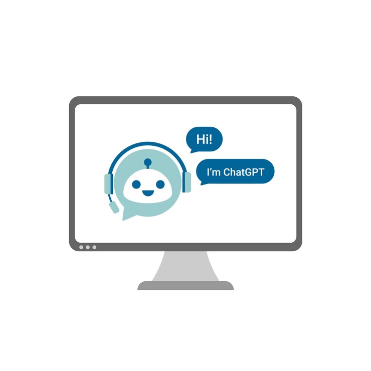 Vector ai chat bot en el monitor concepto de inteligencia artificial ilustración vectorial aislada