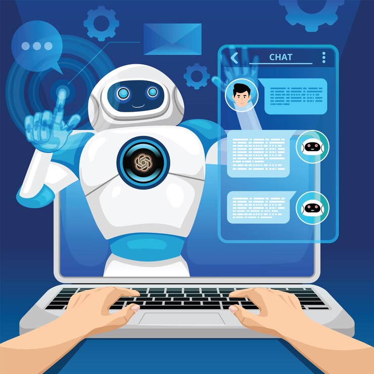 Vector ai chat con concepto de diseño de interacción robótica