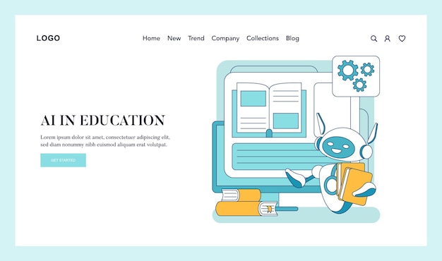 Ai en el concepto de educación un robot alegre con libros introduce avances de aprendizaje digital