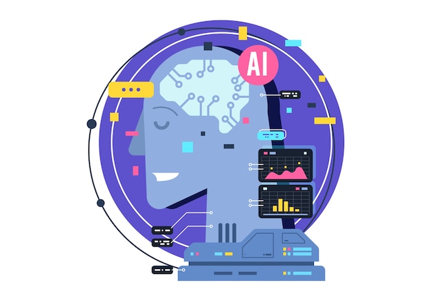 Ai, concepto de icono de inteligencia artificial, cerebro con neuronas electrónicas. ilustración plana. inteligencia artificial ai e inteligencia humana concepto de ilustración empresarial.