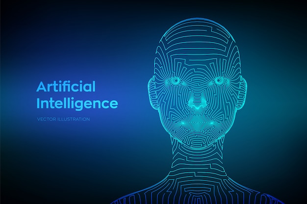 Ai. concepto de inteligencia artificial. resumen estructura metálica digital rostro humano en la interpretación robótica de la computadora digital.