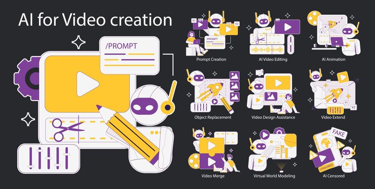 Vector ai para la creación de vídeo, ilustración, herramientas innovadoras para la generación de contenido con animación de edición