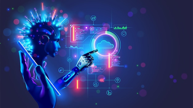 AI Digital AI in phone in hand AI Bot on screen mobile smartphone communication with cloud computing Artificial intelligence Processing Big Data and Cloud Computing Chatbot AI mobile technology