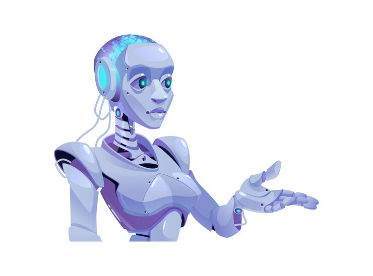Vector ai futurista robot metal mujer cyborg personaje