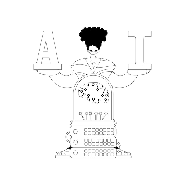 AI Guy y Server en estilo vectorial lineal con tema AI