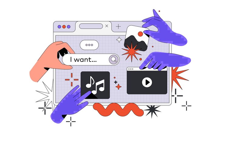 Vector ai hand generate pictures videos and music el brazo del robot genera contenido por descripción de texto