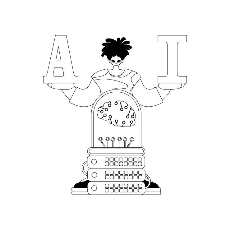 Vector ai hombre y servidor ai concepto vector mirada recta