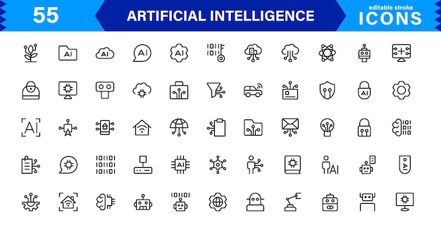 AI Icon Set Featuring Machine Learning Neural Networks Robots Automation and Data Analysis