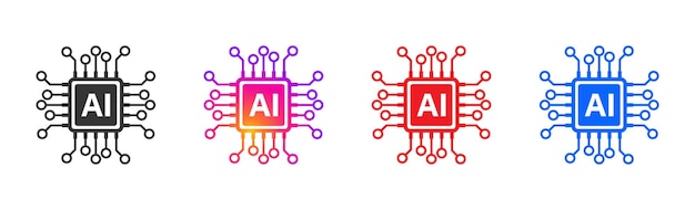 AI icono conjunto procesador gradiente colorido ajuste para iconos de redes sociales microchip