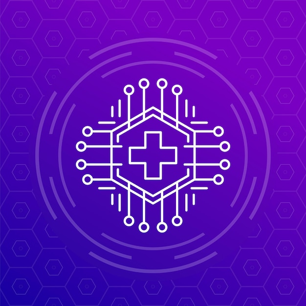 AI en el icono de la línea de atención médica Vector de tecnologías de inteligencia artificial
