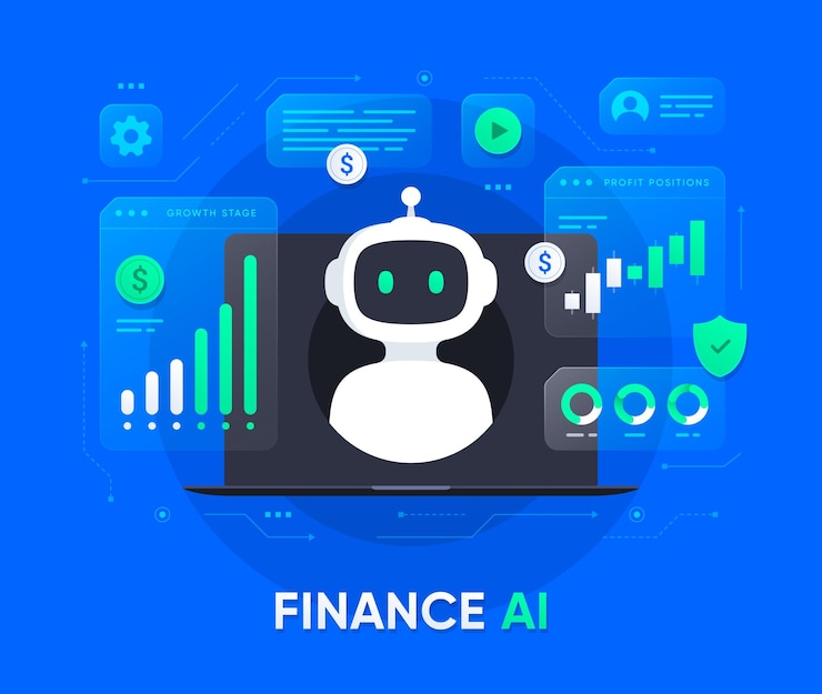 Vector ai robot en el servicio financiero inteligencia artificial con gráficos y tecnologías bancarias vector