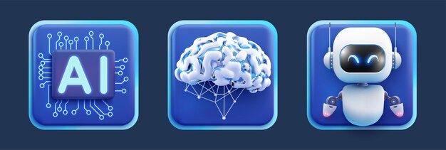 AI Technology Icons Set Vector Illustration of Artificial Intelligence Neural Networks and Robotics for Digital and Tech Projects Futuristic AI Technology Concept with Robot Chip and Brain