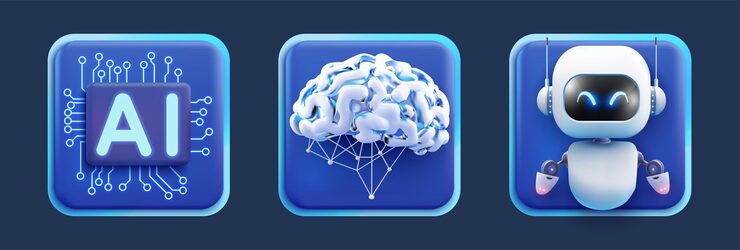 Vector ai technology icons set vector illustration of artificial intelligence neural networks and robotics for digital and tech projects futuristic ai technology concept with robot chip and brain