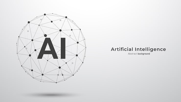 Vector ai text on spheres of dots and lines connection futuristic ai global network connection artificial intelligence and machine learning technology concept science tech background vector illustration