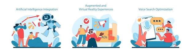 AI VR y búsqueda por voz conjunto que abarca la tecnología para interfaces más inteligentes marketing inmersivo y optimizado
