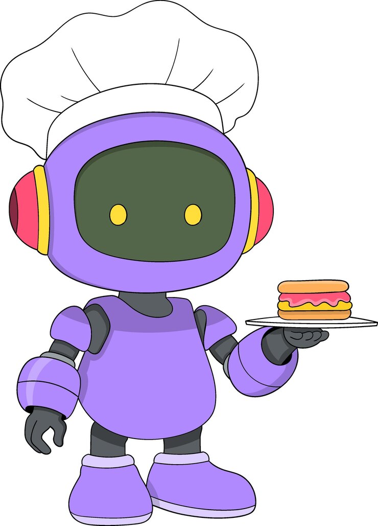 Vector ai waiter robot serving sandwich futuristic food service vector
