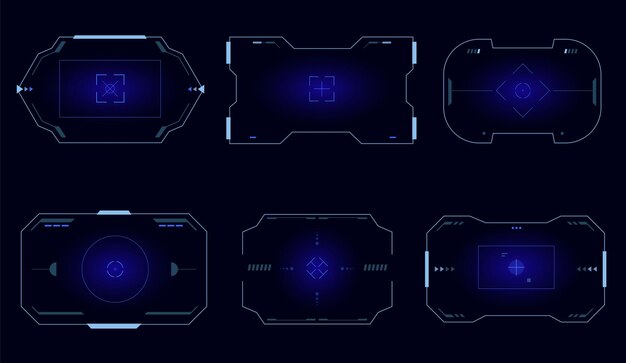 Aim frame ui HUD screen interface futuristic UI border target focus panel scifi game element with HUD control dashboard modern technology user interface Vector border set
