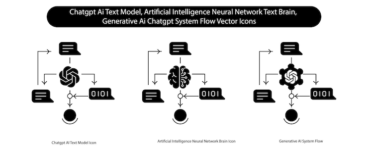 Vector aipowered chatgpt modelo de texto conjunto de iconos vectoriales de diagrama de flujo de red neuronal