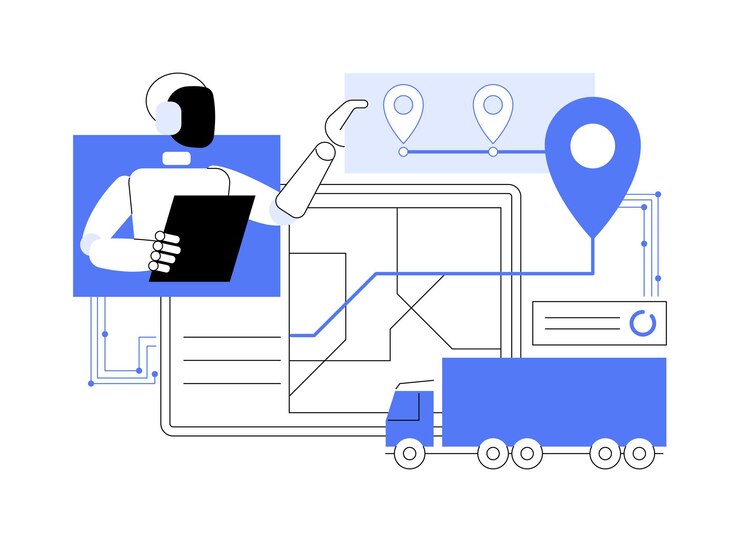 Vector aipowered optimización de rutas concepto abstracto ilustración vectorial transporte y logística