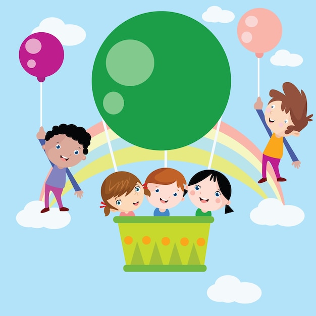 Air balloon kids vector de dibujos animados