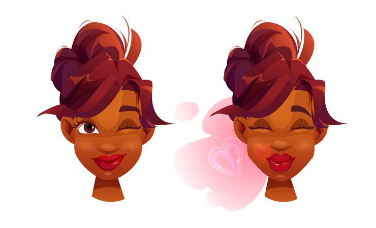 Air Kiss hermosa chica africana soplando el beso vector de dibujos animados