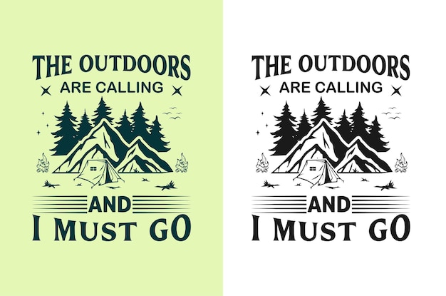 el aire libre está llamando, debo ir, aventura, tipografía, montaña, diseño de camiseta