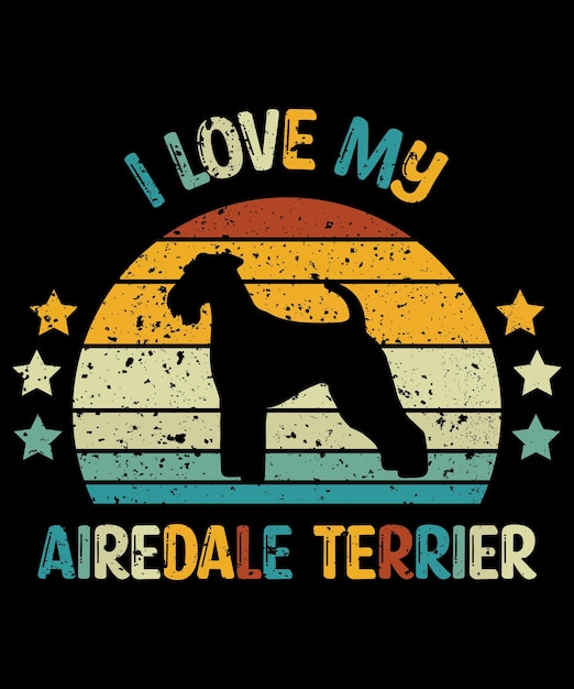 Airedale terrier silueta vintage y diseño de camiseta retro