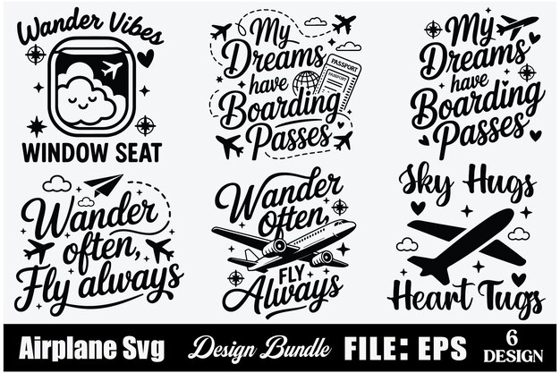 Airplane SVG Design Bundle with Travel Quotes