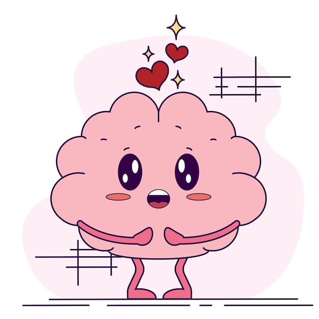 Aislado lindo en amor cerebro personaje de dibujos animados Vector