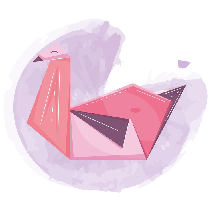 Vector aislado, lindo, flamingo, origami, bosquejo, icono, vector