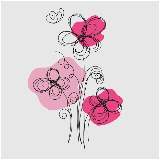 Aislado, margarita, arte lineal, floral clipart