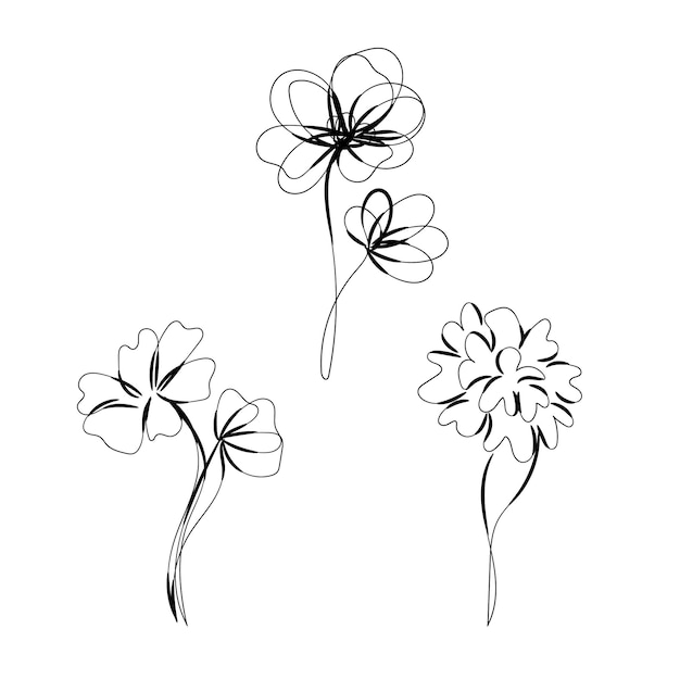 Aislado, margarita, arte lineal, floral clipart
