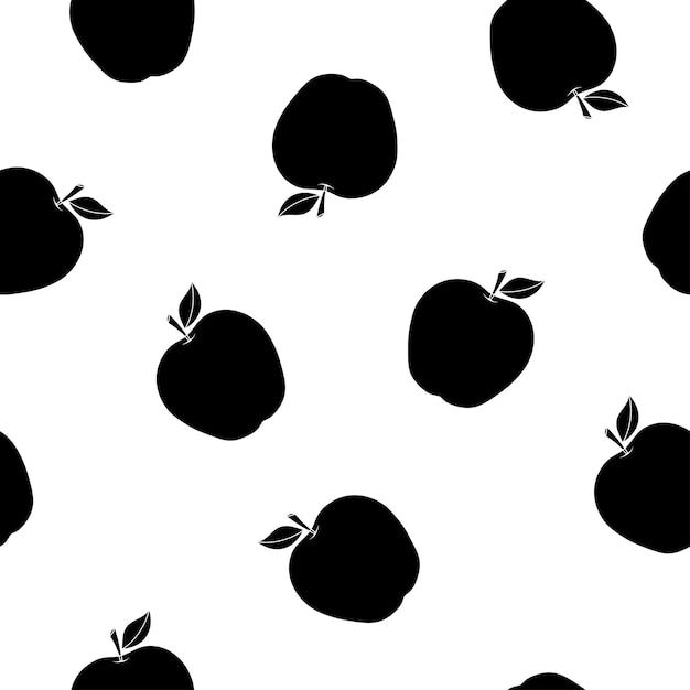Aislado, negro, manzana, seamless, patrón