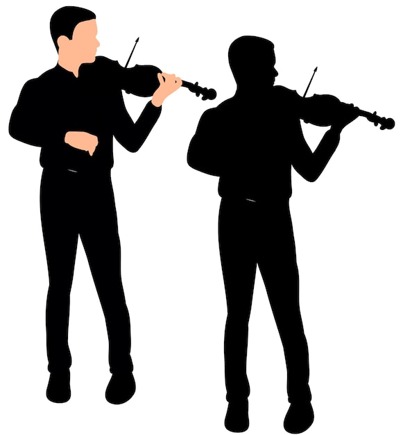 Aislado, silueta hombre tocando el violín