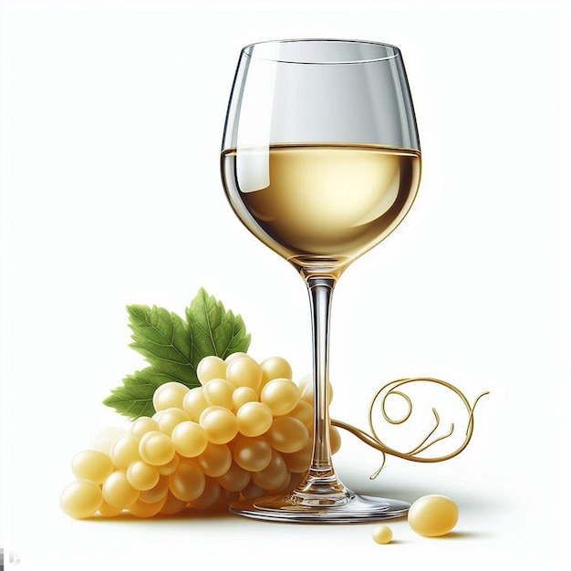 Aislado vidrio moderno uvas frescas frutales y deliciosas vino blanco dibujo de icona de ilustración vectorial